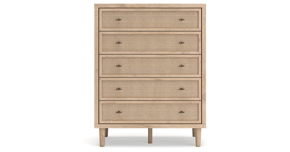 Cielden Full Upholstered Panel Bed with Mirrored Dresser and Chest in Two-tone from Ashley Furniture - Luna Furniture