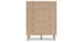 Cielden Full Upholstered Panel Bed with Mirrored Dresser and Chest in Two-tone from Ashley Furniture - Luna Furniture