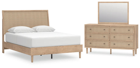Cielden Queen Panel Bed with Mirrored Dresser in Two-tone from Ashley - Luna Furniture