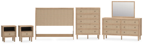 Cielden Queen Panel Headboard with Mirrored Dresser, Chest and 2 Nightstands in Two-tone from Ashley Furniture - Luna Furniture