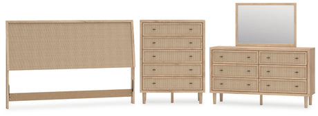 Cielden King Panel Headboard with Mirrored Dresser and Chest in Two-tone from Ashley - Luna Furniture