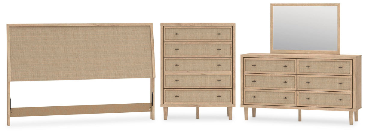 Cielden King Panel Headboard with Mirrored Dresser and Chest in Two-tone from Ashley - Luna Furniture