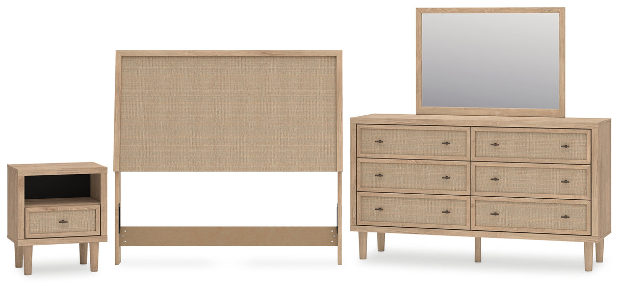 Cielden Full Upholstered Panel Bed with Mirrored Dresser and Nightstand in Two-tone from Ashley - Luna Furniture