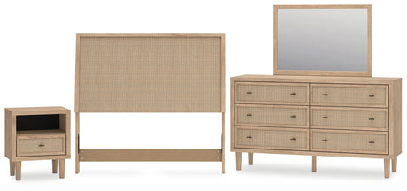 Cielden Full Upholstered Panel Bed with Mirrored Dresser and Nightstand in Two-tone from Ashley Furniture - Luna Furniture