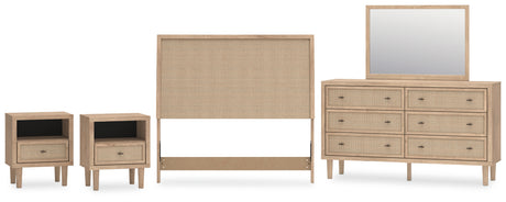Cielden Full Upholstered Panel Bed with Mirrored Dresser and 2 Nightstands in Two-tone from Ashley Furniture - Luna Furniture