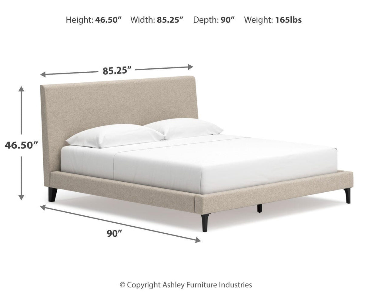Cielden King Upholstered Bed with Mirrored Dresser in Soft Gray from Ashley Furniture - Luna Furniture