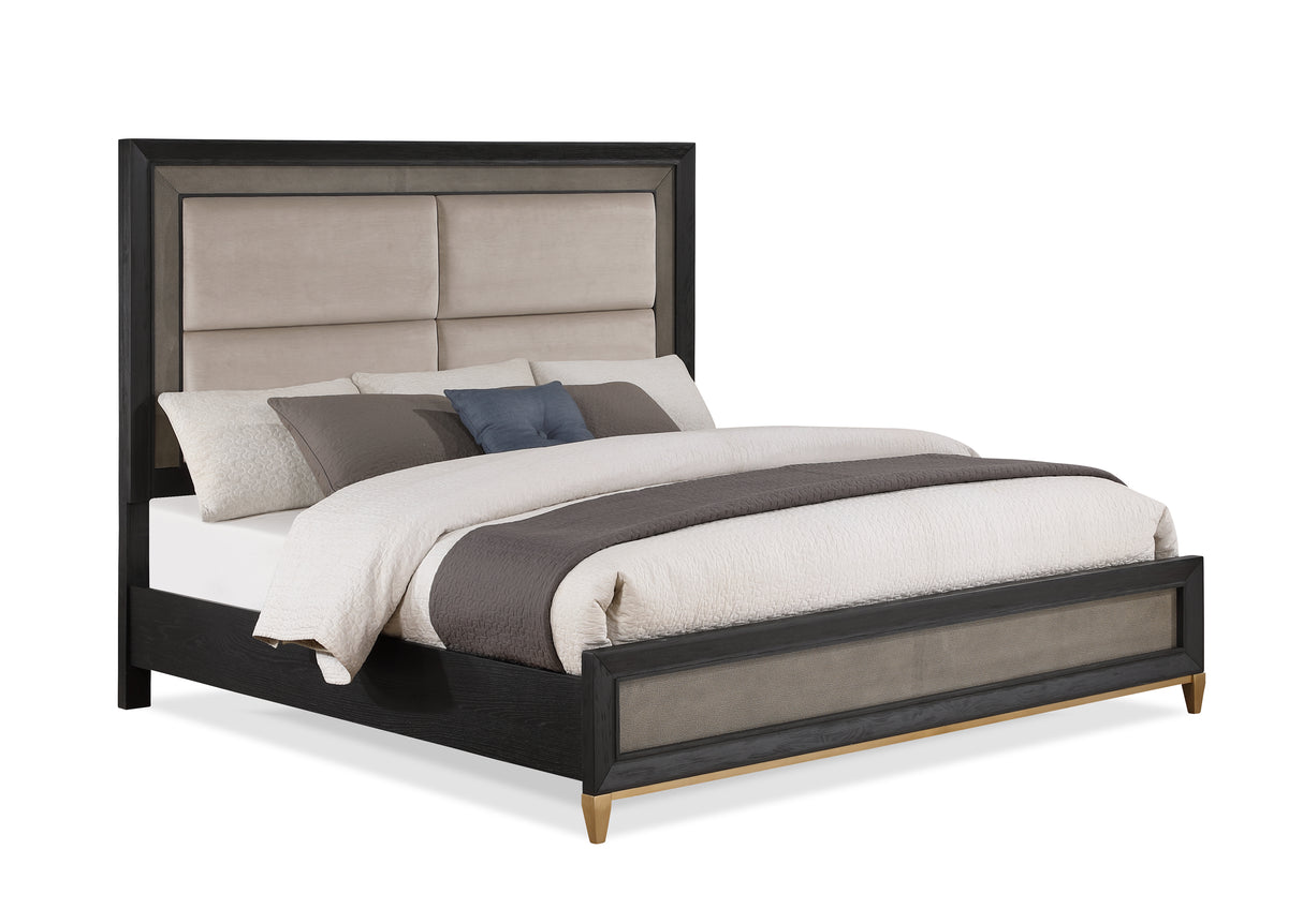 Payson Black/Brown Queen Upholstered Panel Bed from Crown Mark - Luna Furniture