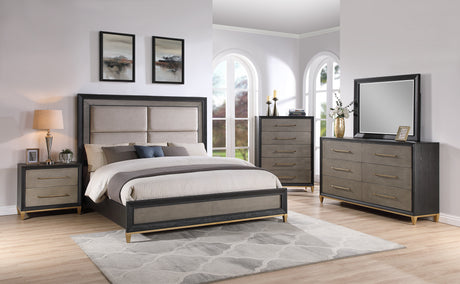 Payson Black/Brown King Upholstered Panel Bed