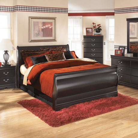 Huey Vineyard Black Full Sleigh Bed, Chest and 2 Nightstands from Ashley Furniture - Luna Furniture