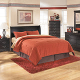 Huey Vineyard Queen Sleigh Headboard Bed with Mirrored Dresser, Chest and Nightstand in Black from Ashley Furniture - Luna Furniture