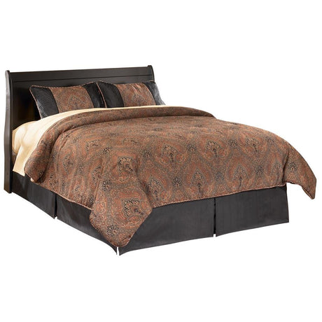 Huey Vineyard Queen Sleigh Headboard Bed with Mirrored Dresser and Chest in Black from Ashley Furniture - Luna Furniture