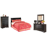 Huey Vineyard Full Sleigh Headboard Bed with Mirrored Dresser and Chest in Black from Ashley Furniture - Luna Furniture