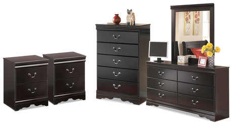 Huey Vineyard Black Dresser, Mirror, Chest and 2 Nightstands from Ashley - Luna Furniture
