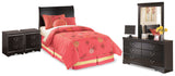 Huey Vineyard Twin Sleigh Headboard Bed with Mirrored Dresser and 2 Nightstands in Black from Ashley - Luna Furniture