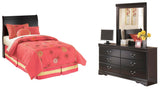 Huey Vineyard Black Twin Sleigh Headboard Bed with Mirrored Dresser from Ashley Furniture - Luna Furniture