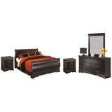Huey Vineyard Black Full Sleigh Bed with Mirrored Dresser and 2 Nightstands from Ashley Furniture - Luna Furniture