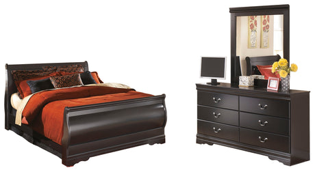 Huey Vineyard Black Queen Sleigh Bed with Dresser and Mirror from Ashley Furniture - Luna Furniture