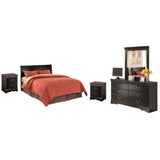 Huey Vineyard Queen Sleigh Headboard Bed with Mirrored Dresser and 2 Nightstands in Black from Ashley Furniture - Luna Furniture