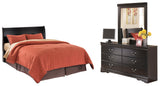 Huey Vineyard Queen Sleigh Headboard Bed with Mirrored Dresser in Black from Ashley Furniture - Luna Furniture