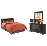 Huey Vineyard Queen Sleigh Headboard Bed with Mirrored Dresser in Black from Ashley Furniture - Luna Furniture