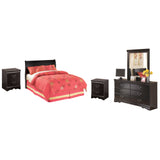 Huey Vineyard Full Sleigh Headboard Bed with Mirrored Dresser and 2 Nightstands in Black from Ashley Furniture - Luna Furniture
