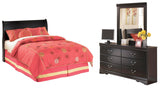 Huey Vineyard Full Sleigh Headboard Bed with Mirrored Dresser in Black from Ashley Furniture - Luna Furniture