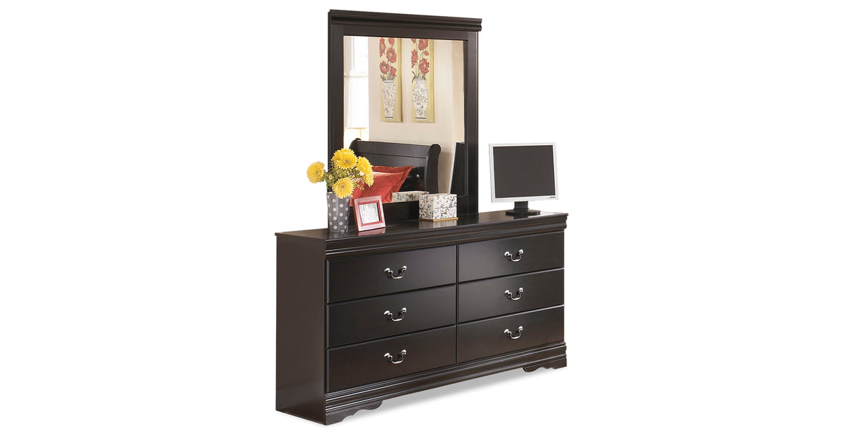 Huey Vineyard Twin Sleigh Headboard Bed with Mirrored Dresser and 2 Nightstands in Black from Ashley Furniture - Luna Furniture