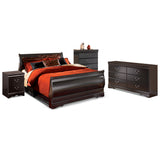 Huey Vineyard Queen Sleigh Bed with Mirrored Dresser and Nightstand in Black from Ashley Furniture - Luna Furniture