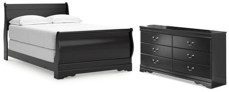 Huey Vineyard Full Sleigh Bed with Dresser in Black from Ashley - Luna Furniture