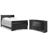 Huey Vineyard Full Sleigh Bed with Dresser in Black from Ashley Furniture - Luna Furniture