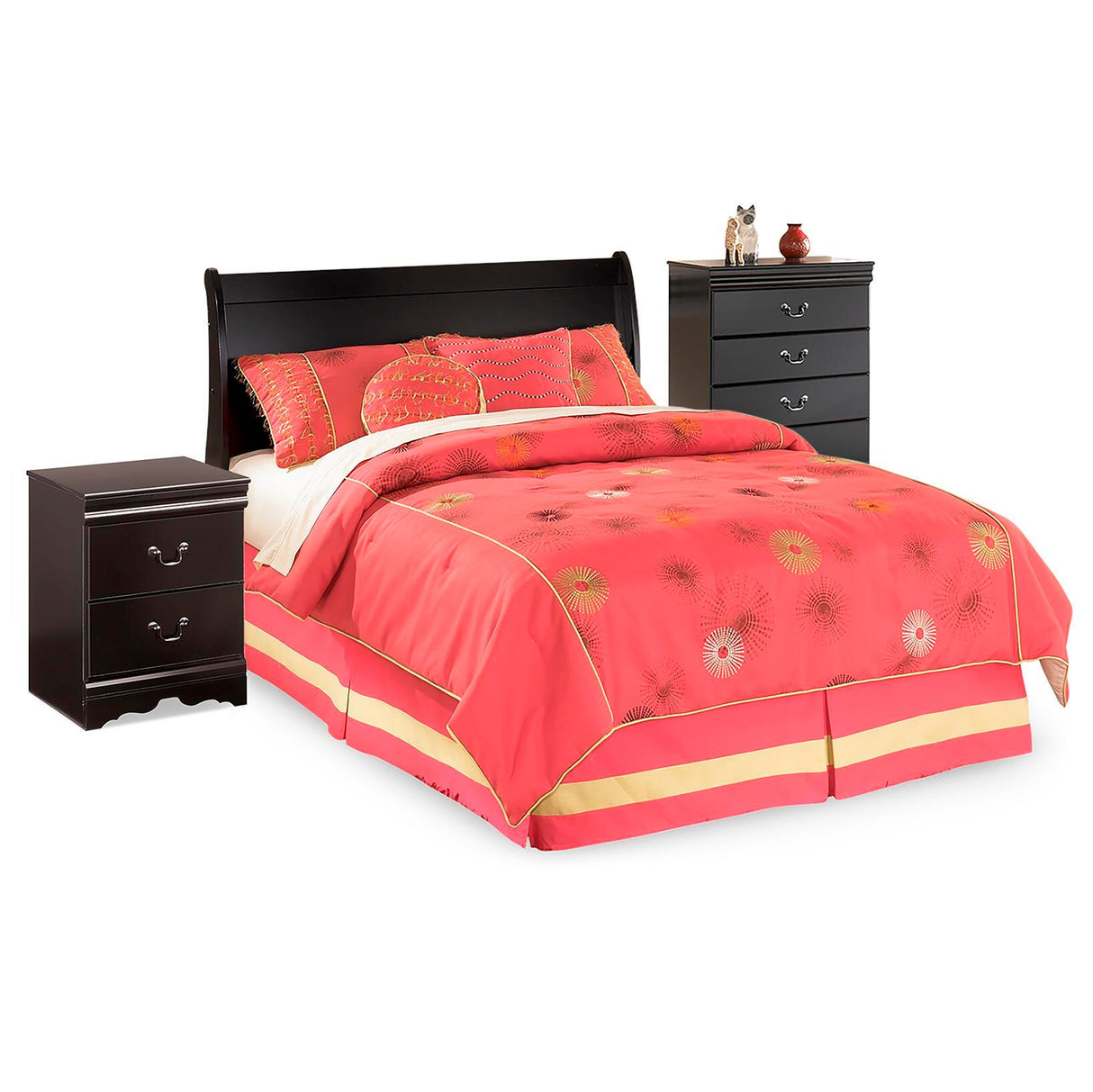 Huey Vineyard Black Full Sleigh Headboard, Chest and Nightstand from Ashley Furniture - Luna Furniture