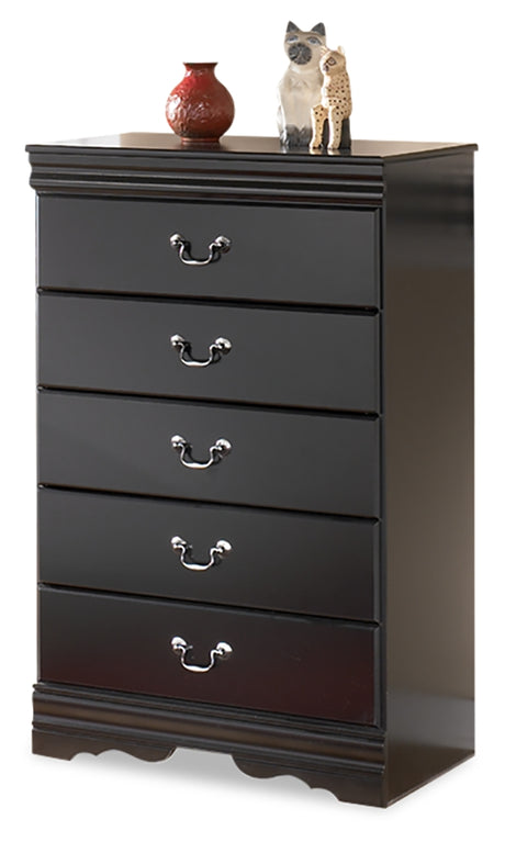 Huey Vineyard Black Queen Sleigh Bed with Mirrored Dresser and Nightstand in Black from Ashley Furniture - Luna Furniture