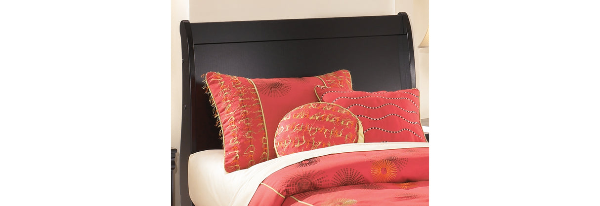 Huey Vineyard Twin Sleigh Headboard Bed with Mirrored Dresser and Chest in Black from Ashley Furniture - Luna Furniture