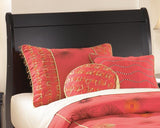 Huey Vineyard Black Twin Sleigh Headboard Bed with Mirrored Dresser from Ashley Furniture - Luna Furniture