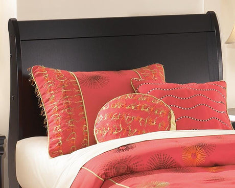 Huey Vineyard Black Twin Sleigh Headboard Bed with Mirrored Dresser from Ashley Furniture - Luna Furniture