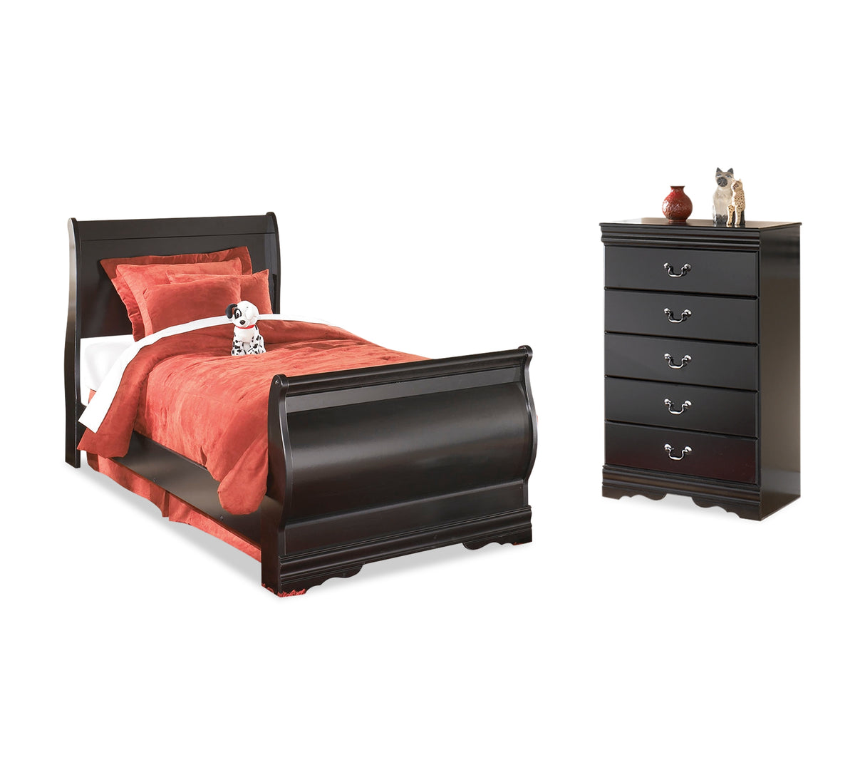 Huey Vineyard Black Twin Sleigh Bed and Chest from Ashley Furniture - Luna Furniture