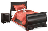 Huey Vineyard Black Twin Sleigh Bed and Nightstand from Ashley Furniture - Luna Furniture