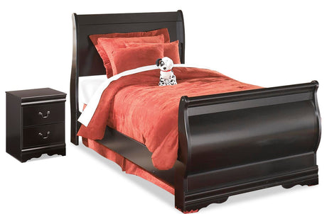 Huey Vineyard Black Twin Sleigh Bed and Nightstand from Ashley Furniture - Luna Furniture