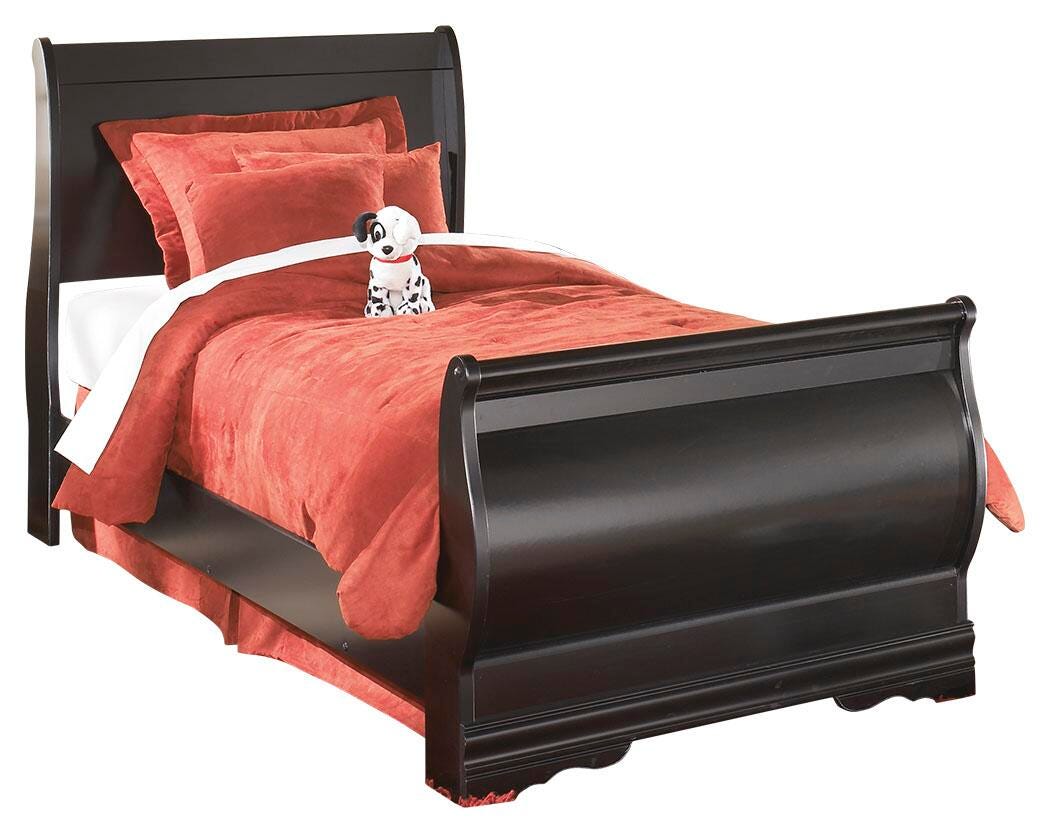 Huey Vineyard Black Twin Sleigh Bed and Nightstand from Ashley Furniture - Luna Furniture