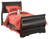 Huey Vineyard Black Twin Sleigh Bed and Nightstand from Ashley Furniture - Luna Furniture