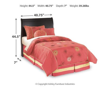 Huey Vineyard Black Twin Sleigh Headboard Bed with Mirrored Dresser from Ashley Furniture - Luna Furniture