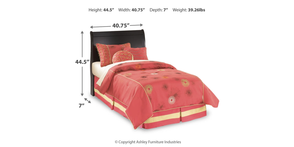Huey Vineyard Twin Sleigh Headboard Bed with Mirrored Dresser in Black from Ashley Furniture - Luna Furniture