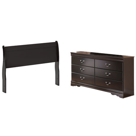 Huey Vineyard Queen Sleigh Headboard Bed with Dresser in Black from Ashley Furniture - Luna Furniture