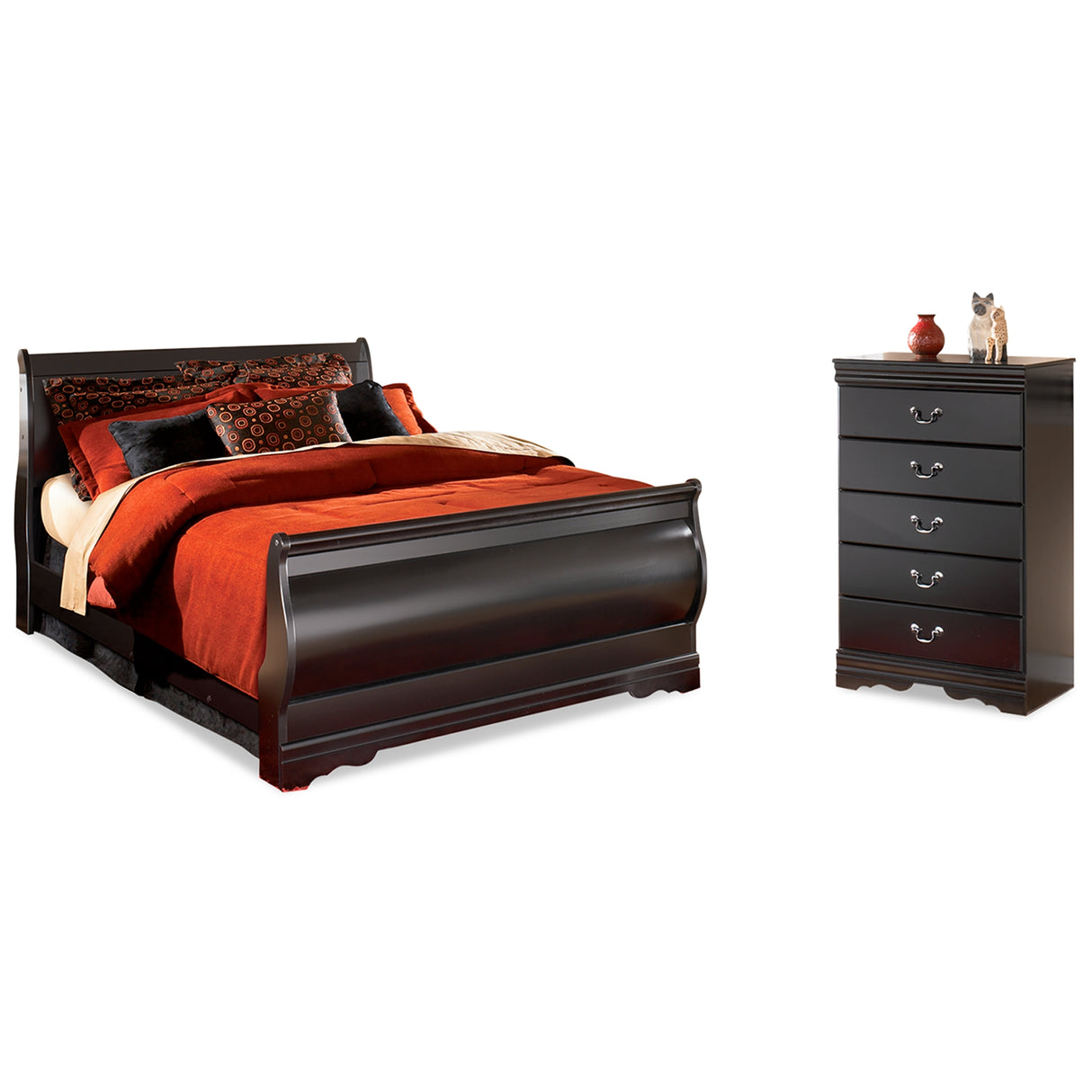 Huey Vineyard Black Queen Sleight Bed and Chest from Ashley Furniture - Luna Furniture