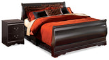 Huey Vineyard Black Queen Sleigh Bed and Nightstand from Ashley - Luna Furniture