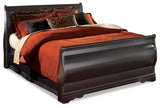 Huey Vineyard Black Queen Sleigh Bed with Mirrored Dresser and Nightstand in Black from Ashley Furniture - Luna Furniture