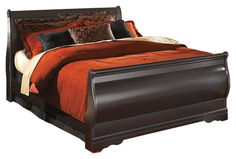 Huey Vineyard Black Full Sleigh Bed with Mirrored Dresser and 2 Nightstands from Ashley Furniture - Luna Furniture