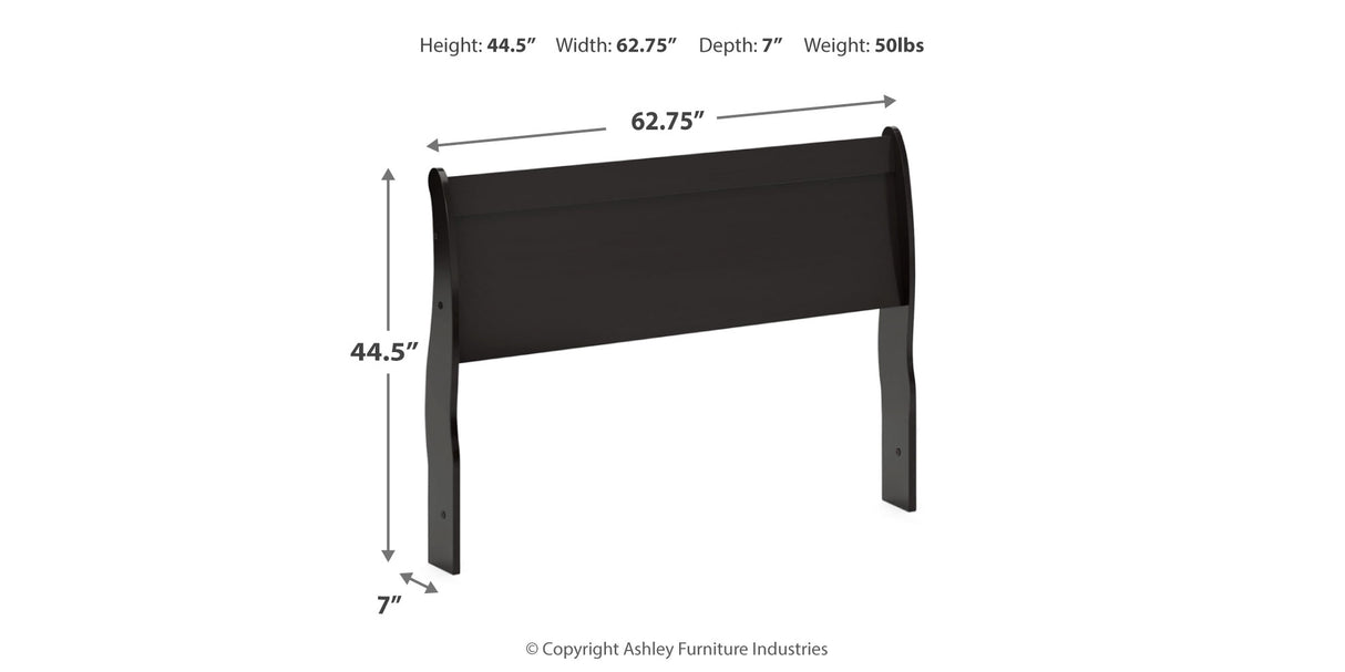 Huey Vineyard Queen Sleigh Headboard Bed with Mirrored Dresser, Chest and 2 Nightstands in Black from Ashley Furniture - Luna Furniture