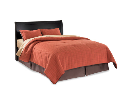 Huey Vineyard Queen Sleigh Headboard Bed with Mirrored Dresser, Chest and Nightstand in Black from Ashley Furniture - Luna Furniture