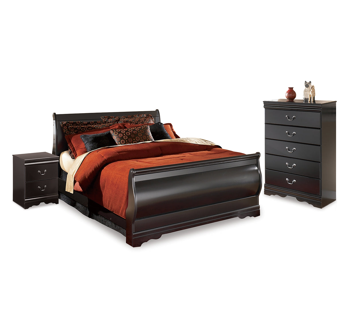 Huey Vineyard Black Full Sleigh Bed, Chest and 2 Nightstands from Ashley Furniture - Luna Furniture